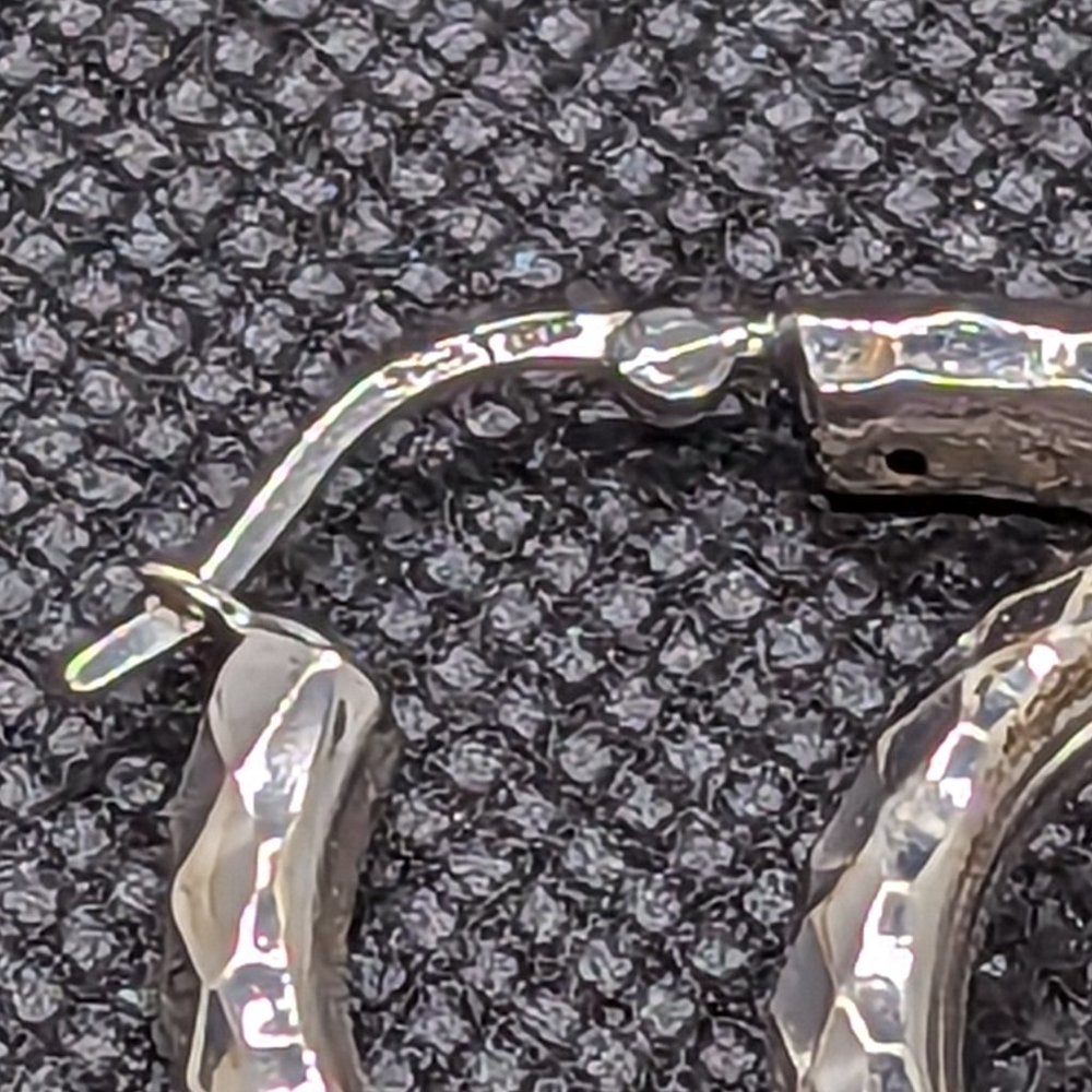 Faceted Textured Heavy Solid Sterling Hoops - image 2